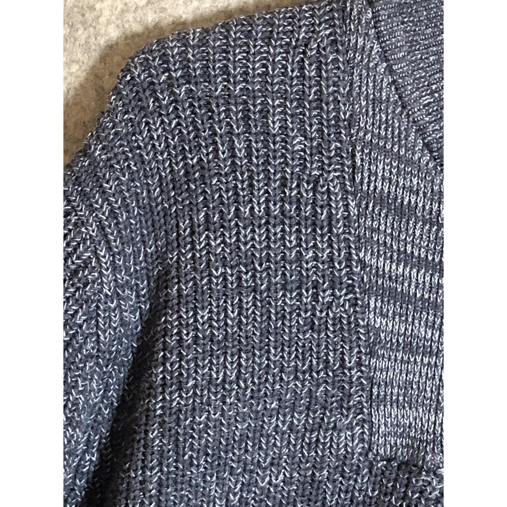 L.L.Bean Sweater Mens Large Blue Henley 4 Button Cotton Knit Marled Raglan - Picture 2 of 7